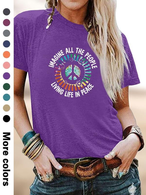 Women's Casual Letter Print Round Neck Short Sleeve T-Shirt, Soft Comfortable Fabric, Available in 11 Colors, All Seasons...