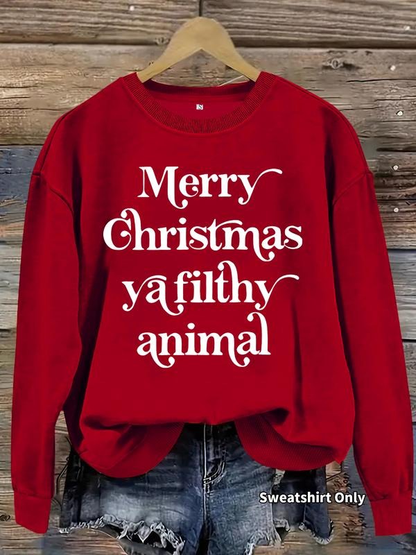 Women's Casual Long Sleeve Merry Christmas Ya Filthy Animal Graphic Sweatshirt, Fitted Pullover for Fall and Winter,...