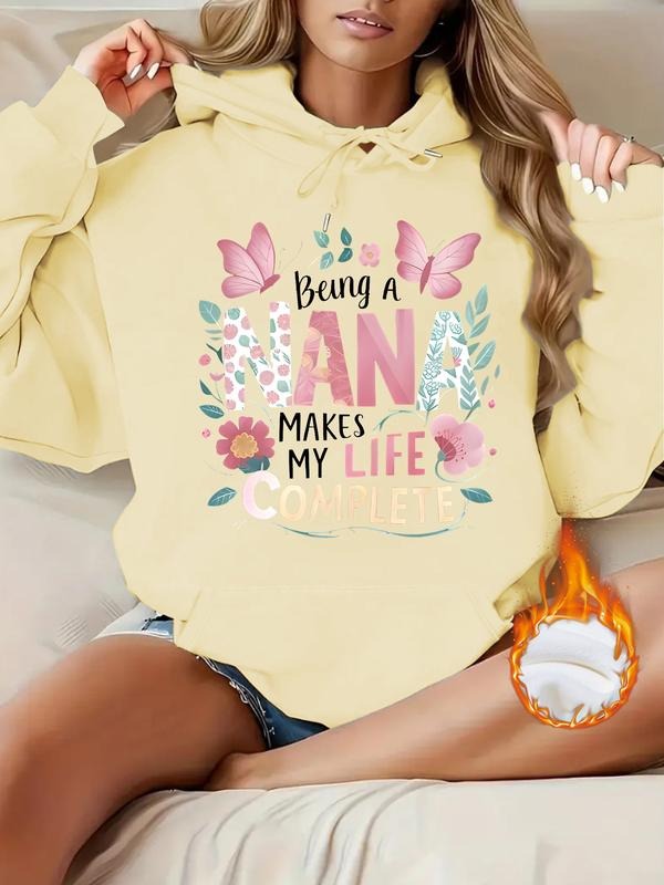 Women's Casual Loose-Fit Graphic Hoodie with Butterfly Floral Leaf Print, Thick Knit Fall Winter Pullover Sweatshirt T-Shirts