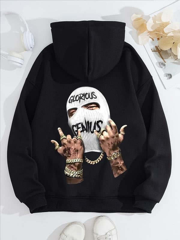 Women's Casual Loose-Fit Hooded Sweatshirt with Bold Letter Print, Thick Knit Pullover for Fall & Winter T-Shirts, Hoodie