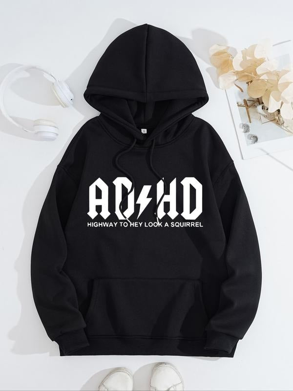 Women's Casual Loose-Fit Hooded Sweatshirt with Lightning Print, Thick Knit Pullover for Fall & Winter T-Shirts, Hoodie