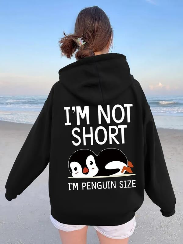 Women's Casual Loose-Fit Hooded Sweatshirt with Penguin Print, Thick Knit Pullover for Fall & Winter T-Shirts, Hoodie