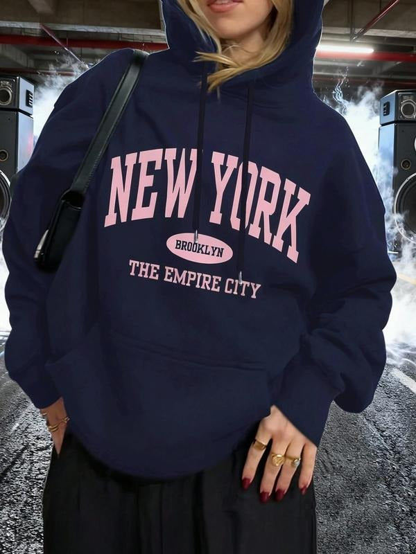 Women's Casual Loose-Fit Hooded Sweatshirt, Letter Print, Thicken Fabric, Perfect for Fall & Winter, Ideal Gift for Daily...