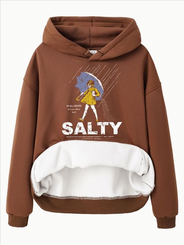 Women's Casual Loose-Fit Hooded Sweatshirt, Vintage Graphic Print, Thick Knit, Fall & Winter Wear, Pullover Design...