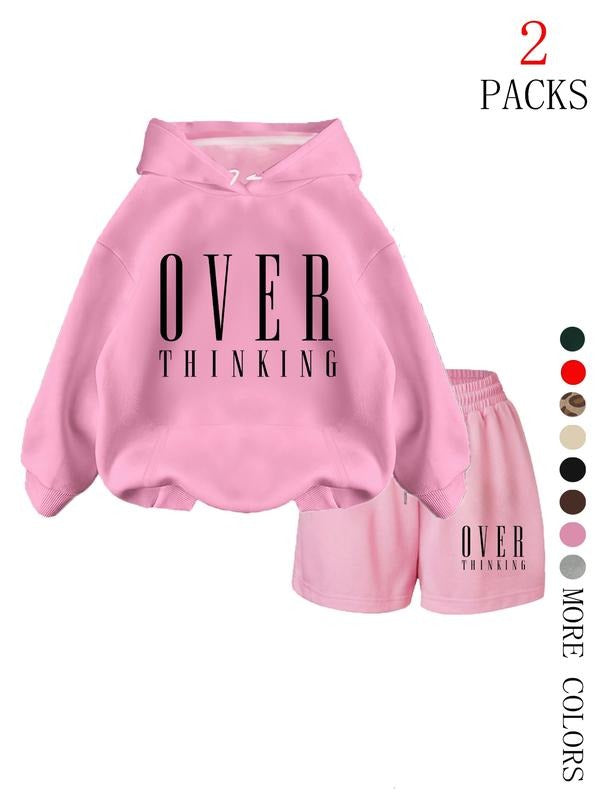 Women's Casual Loose-Fit Hoodie Set, Thick Fabric Winter Warm Sweatshirt & Shorts, Fashion Pocket Design, Perfect for...
