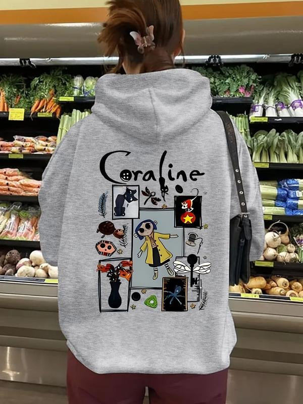Women's Casual Loose-Fit Hoodie with Geometric Cartoon Print, Thick Knit Fall & Winter Pullover, Sweatshirt T-Shirts