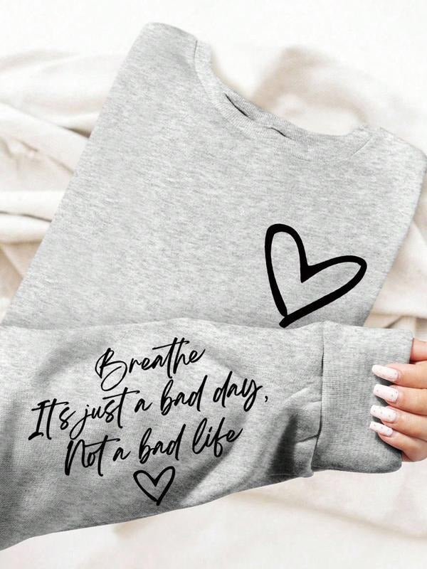 Women's Casual Loose-Fit Letter Heart Print Pullover Sweatshirt, Round Neck Long Sleeve Warm Fleece Top for Fall & Winter...