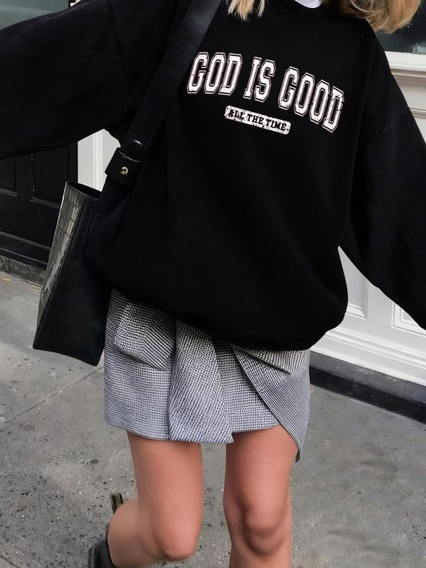 Women's Casual Loose-Fit Letter Print Sweatshirt, Soft Thick Round Neck Pullover, Winter Fashion, Suitable for Parties &...
