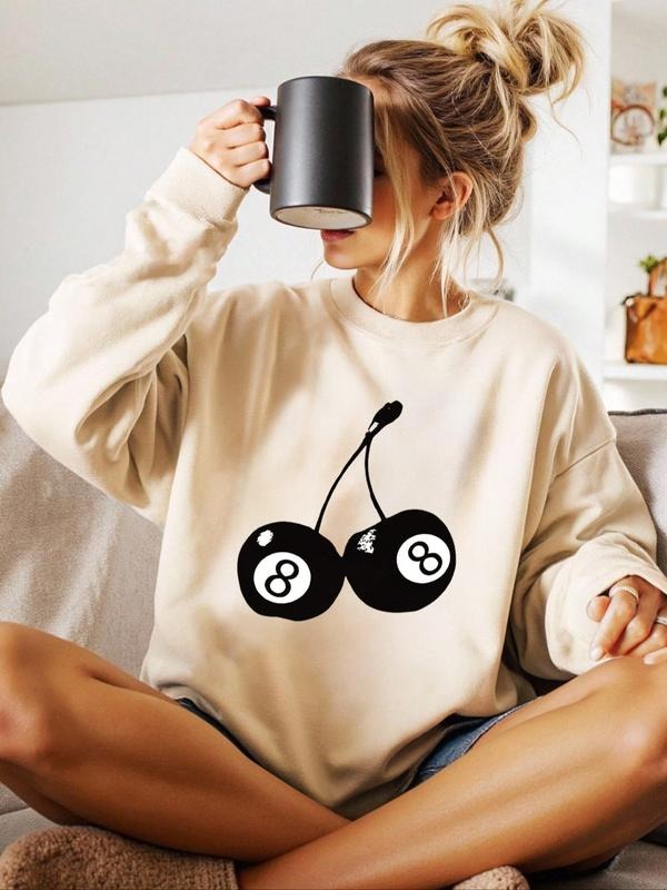 Women's Casual Loose-Fit Long Sleeve Sweatshirt, Warm Round Neck Pullover with Love & Blessing Letter Print, Fall Winter...