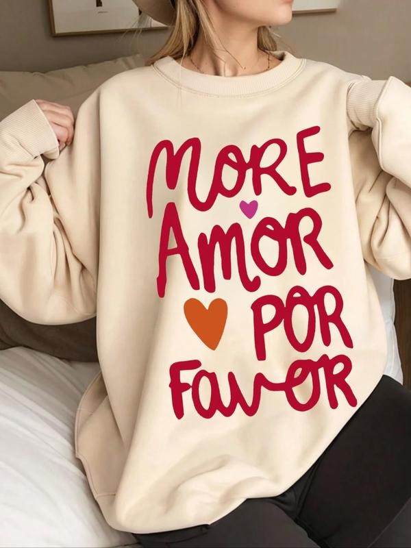 Women's Casual Loose-Fit Long Sleeve Sweatshirt, Warm Round Neck Pullover with Love & Blessing Letter Print, Fall Winter...