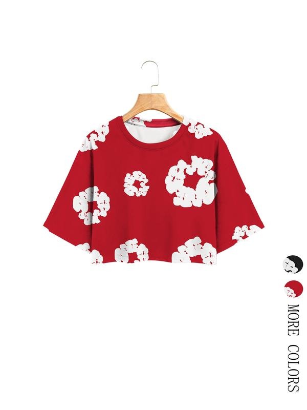 Women's Casual Loose-Fit Short Sleeve Round Neck T-Shirt, Summer Fashion Floral Print Tee for Daily Wear, Gym & Running...