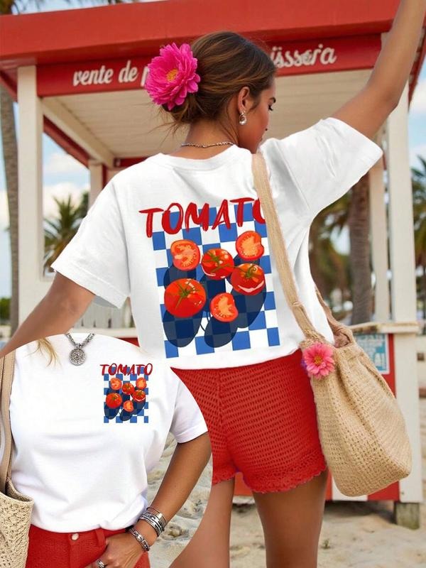 Women's Casual Loose-Fitting T-Shirt for Summer, Comfortable and Stylish Tomato Print, Perfect for Daily Outdoor...