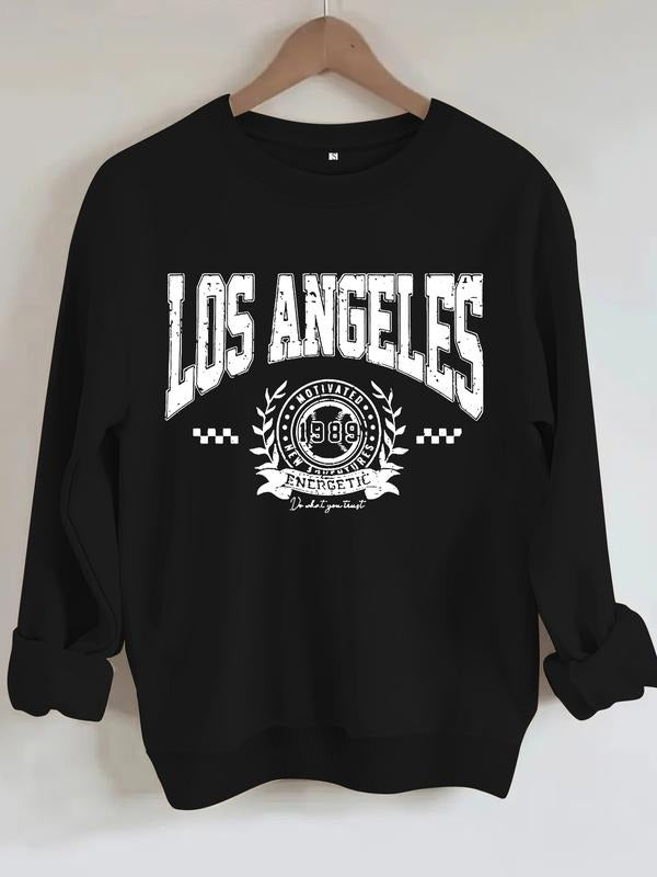 Women's Casual Los Angeles Print Pullover Sweater, Soft Long Sleeve Round Neck Sweatshirt, Comfortable Daily Wear...