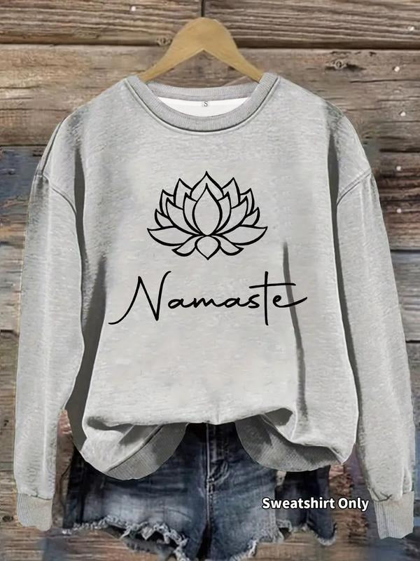 Women's Casual Lotus Print Namaste Pullover Sweater, Soft Long Sleeve Round Neck Sweatshirt, Comfortable Daily Wear...