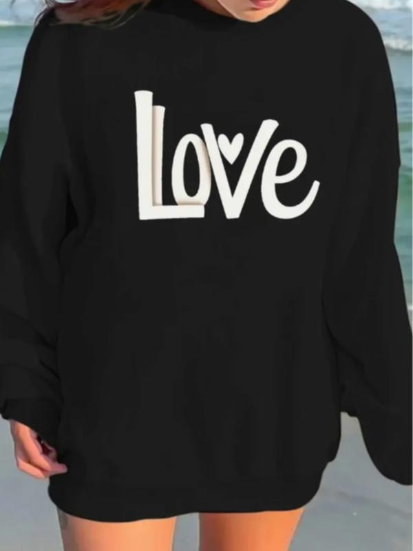 Women's Casual Love Heart Pattern Pullover, Soft Long Sleeve Round Neck Valentine's Day Sweatshirt, All-Season Comfort...