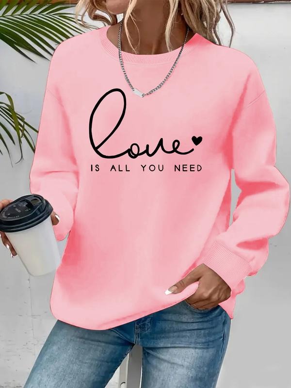 Women's Casual Love Is All You Need Printed Hoodie, Soft Long Sleeve Round Neck Sweatshirt, Durable Fabric, Fall & Winter...