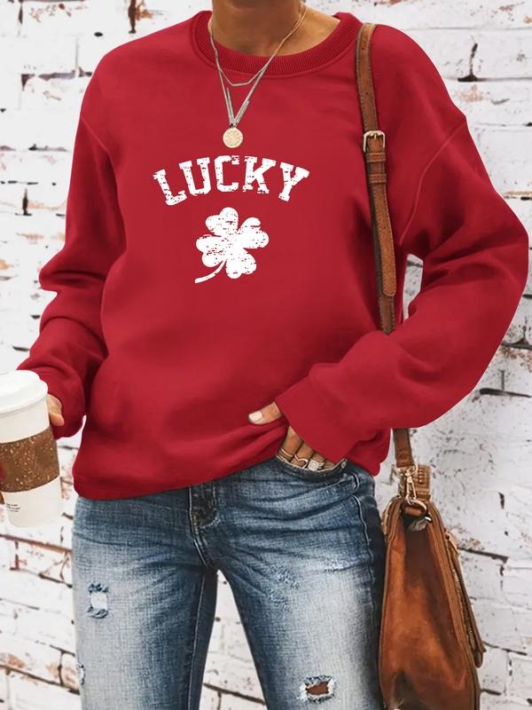 Women's Casual Lucky Four-Leaf Clover Pullover Sweater, Soft Long Sleeve Round Neck Sweatshirt, Comfortable Daily Wear...