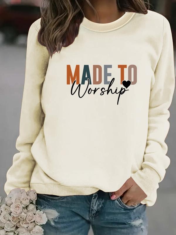 Women's Casual Madeto Pattern Pullover Sweater, Soft Long Sleeve Round Neck Sweatshirt, Comfortable Daily Wear T-Shirts,...