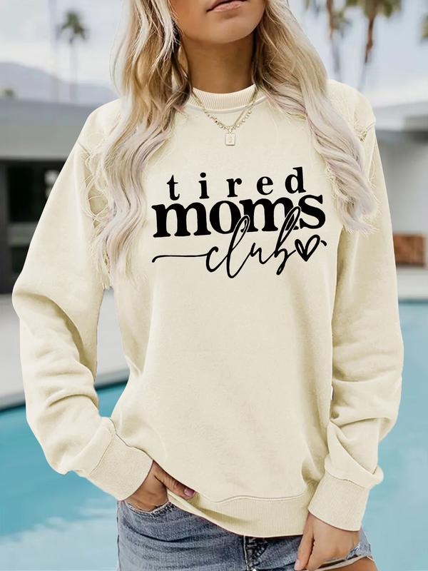 Women's Casual Mama Club Graphic Pullover Sweater, Soft Long Sleeve Round Neck Sweatshirt, All-Season Comfortable Wear...