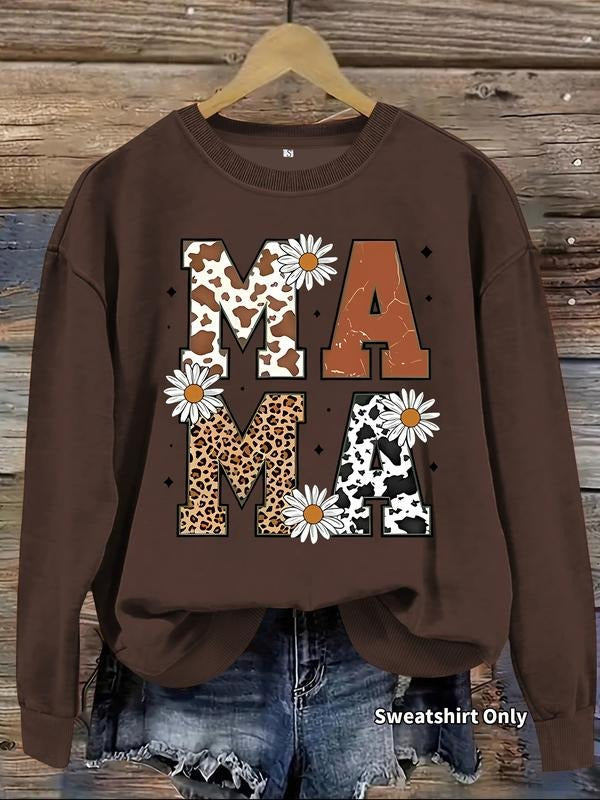 Women's Casual Mama Floral Pullover Sweater, Soft Long Sleeve Round Neck Sweatshirt, Comfortable Daily Wear T-Shirts, Hoodie