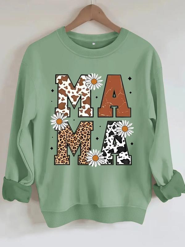 Women's Casual Mama Floral Pullover Sweatshirt, Soft Long Sleeve Round Neck, All-Season Comfort, Durable Fabric T-Shirts,...