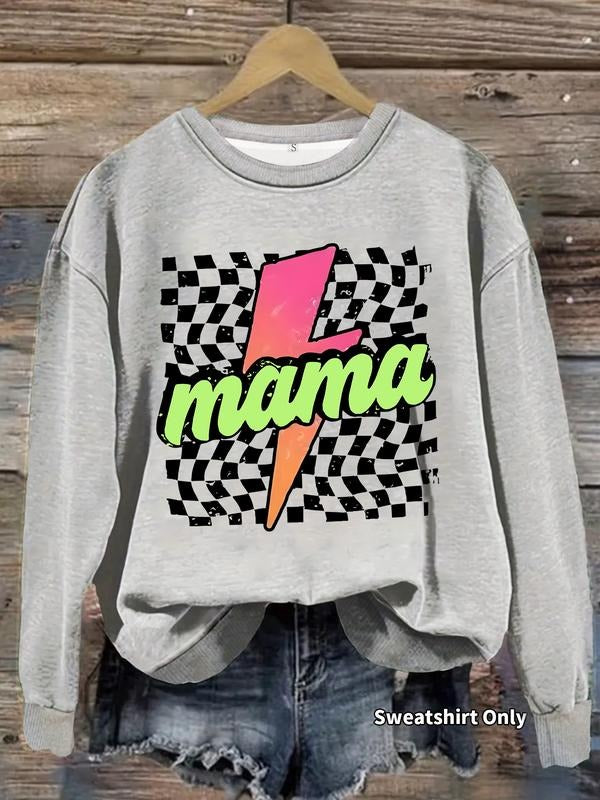 Women's Casual Mama Lightning Pattern Pullover Sweater, Soft Long Sleeve Round Neck Sweatshirt, Comfortable Daily Wear...