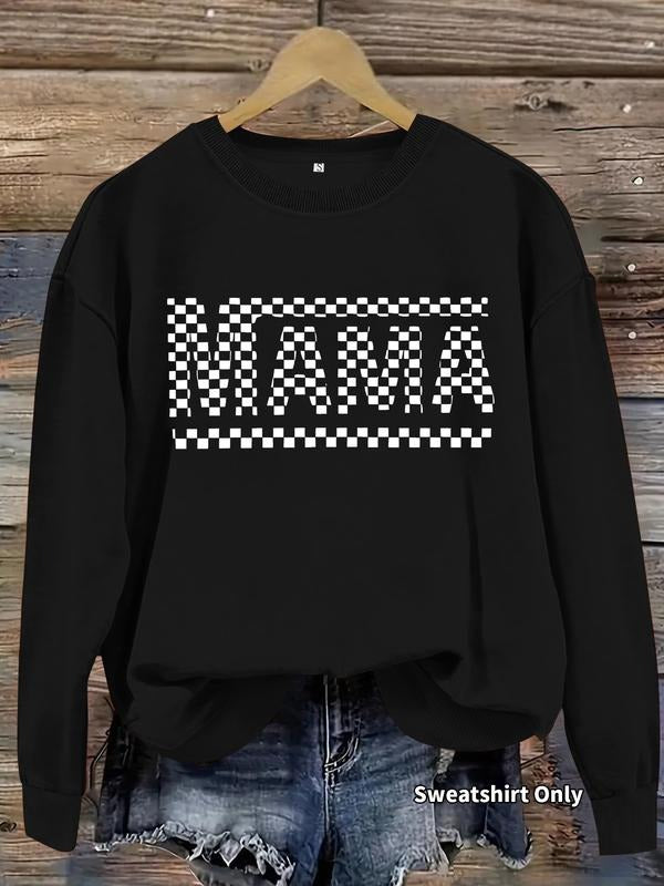 Women's Casual Mama Print Pullover Sweater, Soft Long Sleeve Round Neck Sweatshirt, Comfortable Daily Wear Womenswear...