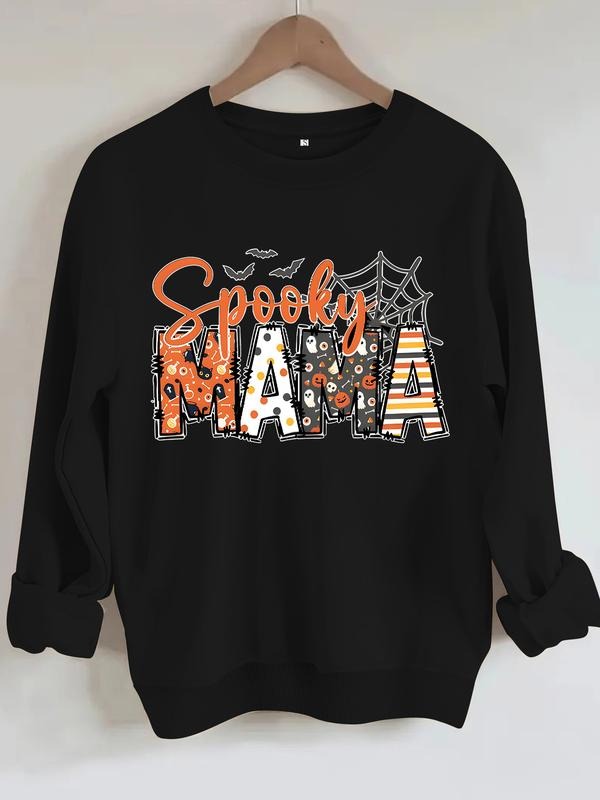 Women's Casual Mama Spooky Bat Spider Print Pullover Sweater, Soft Long Sleeve Round Neck Halloween Sweatshirt, All...