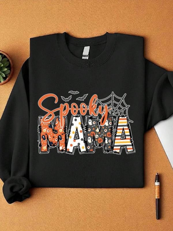 Women's Casual Mama Spooky Pattern Pullover Sweatshirt, Soft Long Sleeve Round Neck, All-Season Comfort, Perfect Gift for...