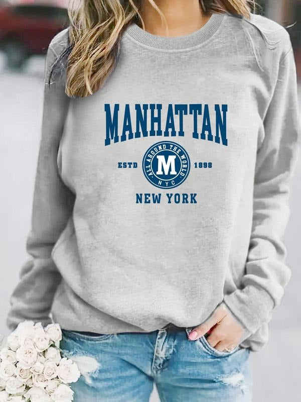 Women's Casual Manhattan Pattern Pullover Sweater, Soft Long Sleeve Round Neck Sweatshirt, Comfortable Daily Wear...