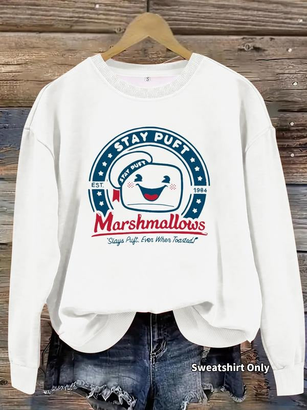 Women's Casual Marshmallow Print Pullover Sweater, Soft Long Sleeve Round Neck Sweatshirt, All-Season Comfortable Wear...