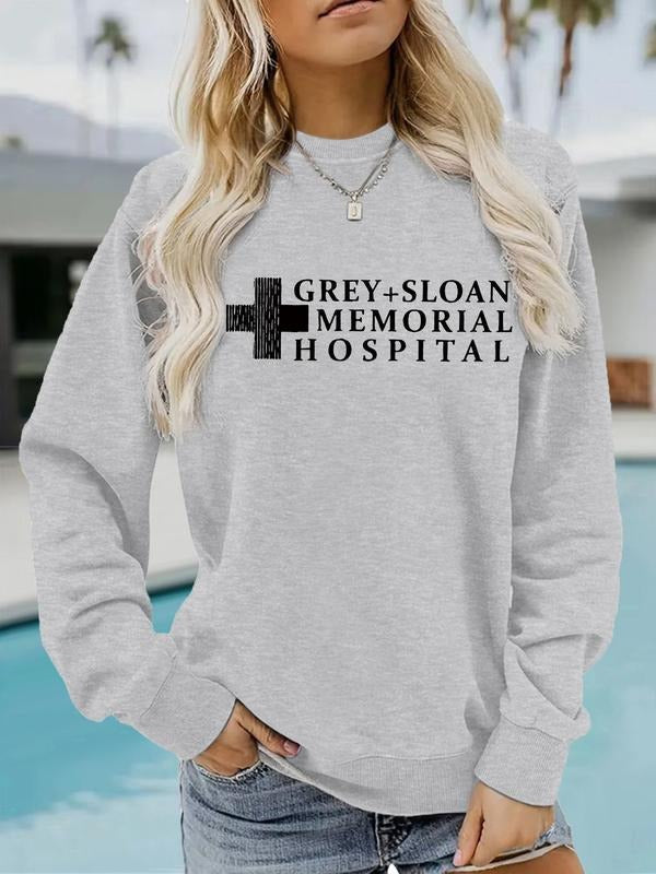 Women's Casual Memory Pattern Hoodie, Soft Long Sleeve Round Neck Sweatshirt, All-Season Comfort Clothing T-Shirts