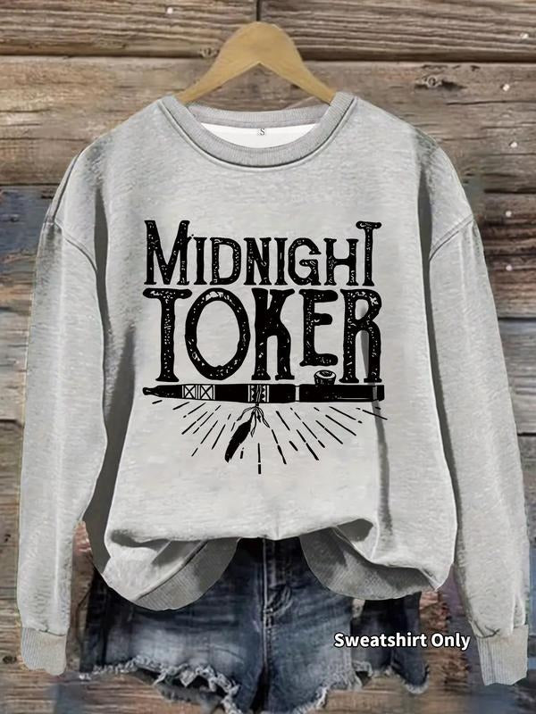 Women's Casual Midnight Totem Print Pullover Sweater, Soft Long Sleeve Round Neck Sweatshirt, Comfortable Daily Wear...