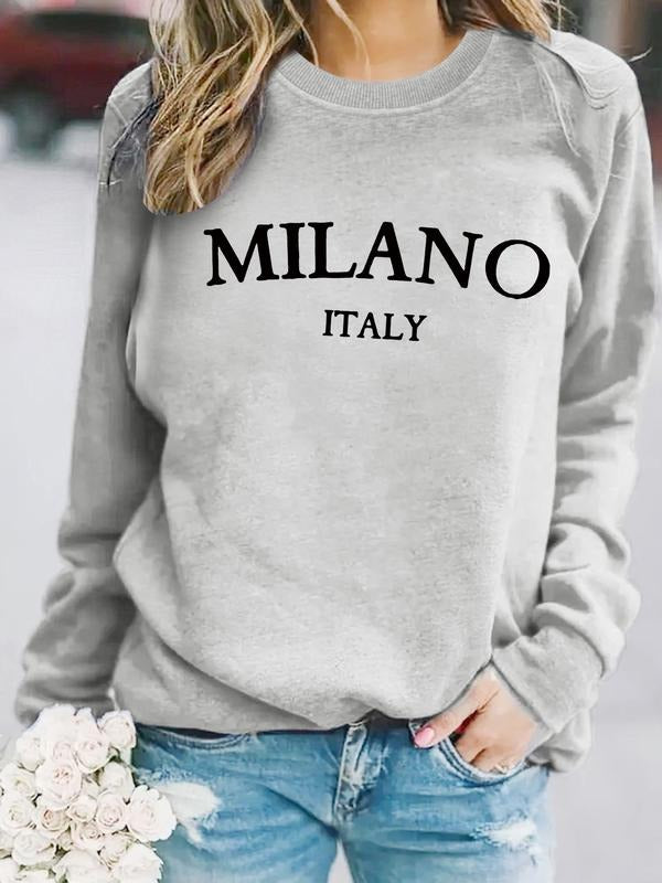 Women's Casual Milano Pattern Pullover Sweater, Soft Long Sleeve Round Neck Sweatshirt, Comfortable Daily Wear T-Shirts,...