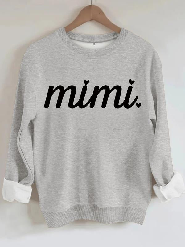 Women's Casual Mimi Heart Pattern Pullover Sweater, Soft Long Sleeve Round Neck Sweatshirt, Comfortable Daily Wear...