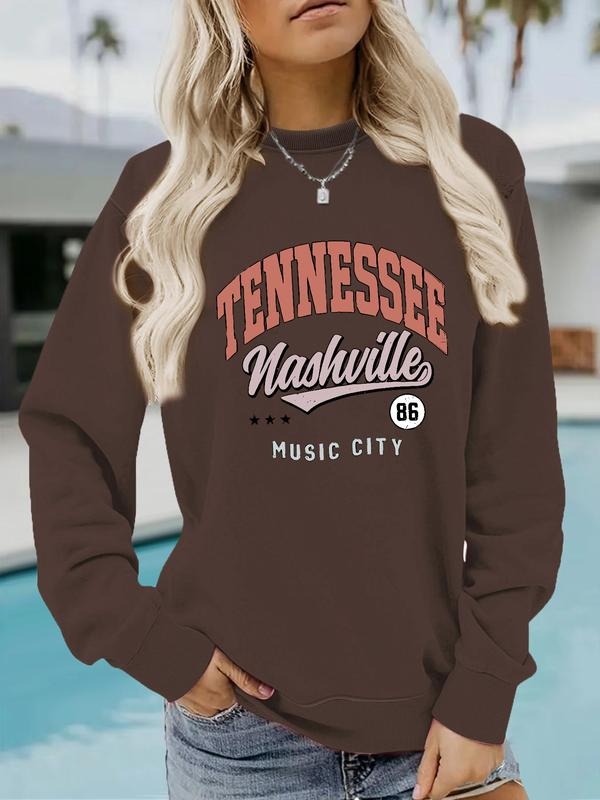 Women's Casual Music City Graphic Pullover Sweater, Soft Long Sleeve Round Neck Sweatshirt, All-Season Comfortable Wear...