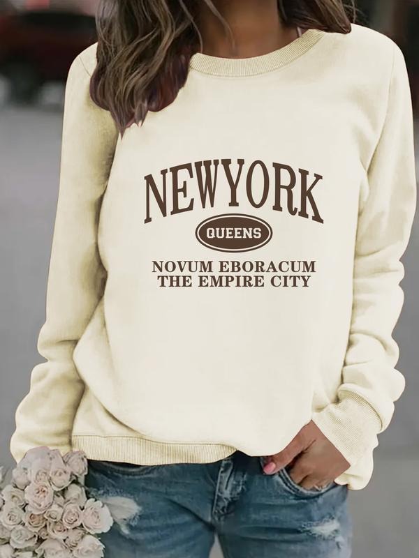Women's Casual Newyork Print Pullover Sweater, Soft Long Sleeve Round Neck Sweatshirt, Comfortable Daily Wear T-Shirts,...