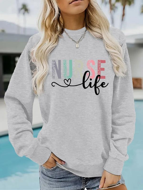 Women's Casual Nurse Graphic Pullover Sweater, Soft Long Sleeve Round Neck Sweatshirt, All-Season Comfortable Daily Wear...