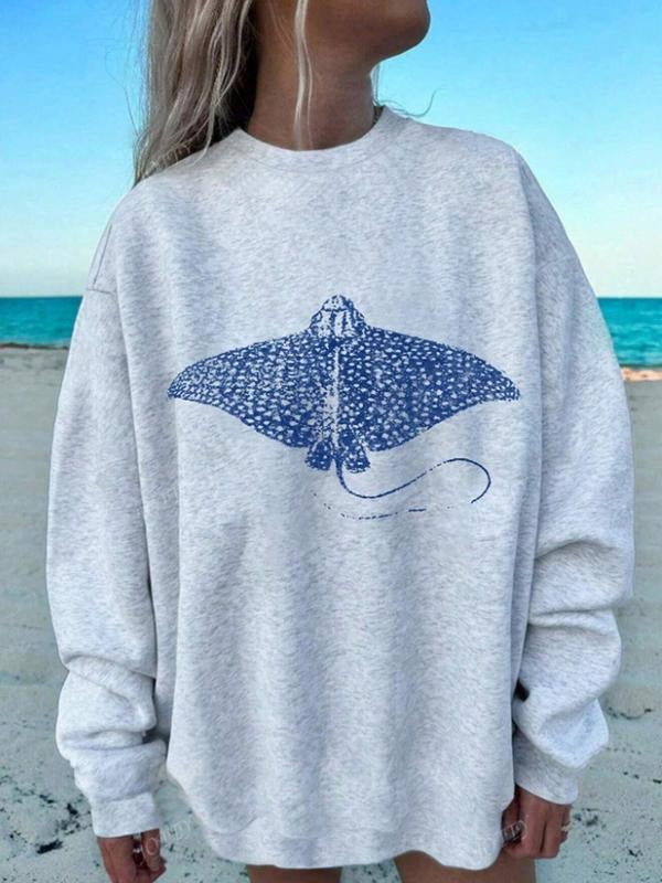 Women's Casual Ocean Fish Pattern Pullover Sweatshirt, Soft Long Sleeve Round Neck, All-Season Comfort, Durable Fabric...