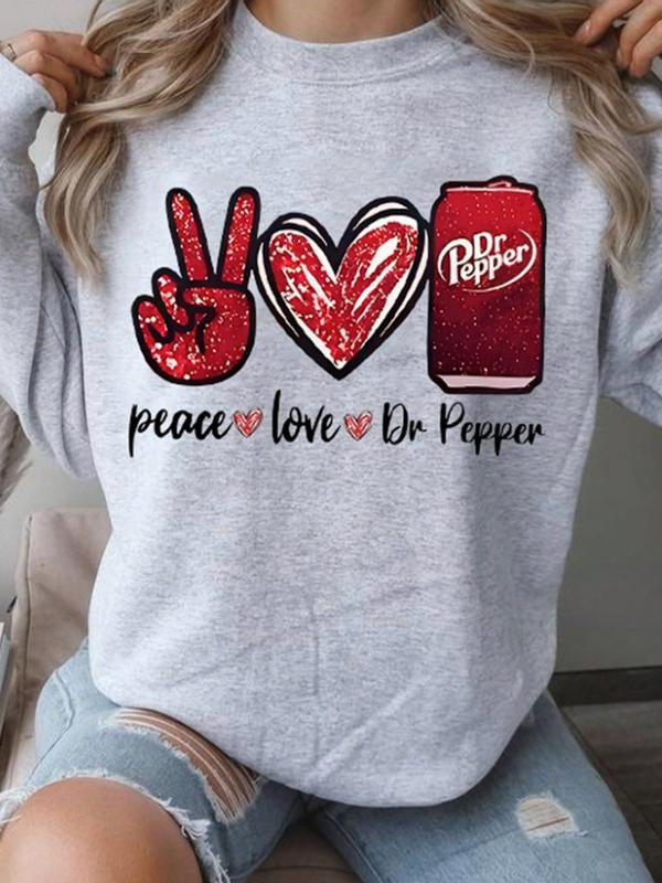 Women's Casual Peace Love Graphic Sweatshirt, Soft Long Sleeve Round Neck, All-Season Comfort, Durable Fabric T-Shirts,...