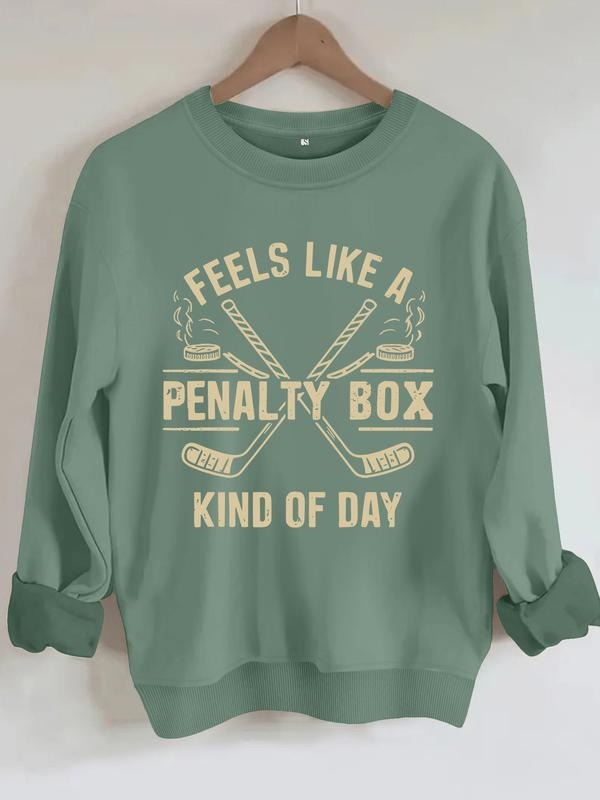 Women's Casual Penalty Box Hockey Stick Print Round Neck Sweatshirt, Fall & Winter, Graduation, Teacher, Back to School...