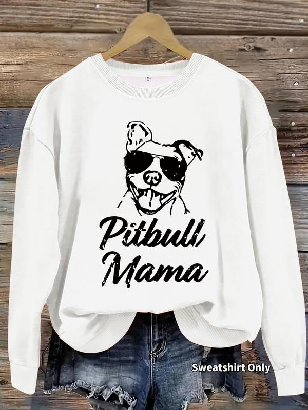 Women's Casual Pitbull Mom Graphic Pullover Sweater, Soft Long Sleeve Round Neck Sweatshirt, All-Season Comfortable Wear...