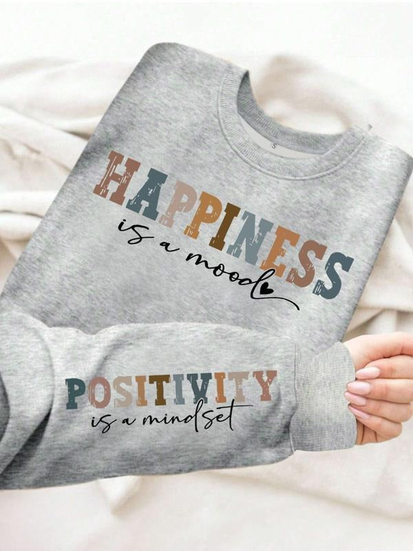 Women's Casual Positivity Print Pullover Sweater, Soft Long Sleeve Round Neck Sweatshirt, Comfortable Daily Wear...