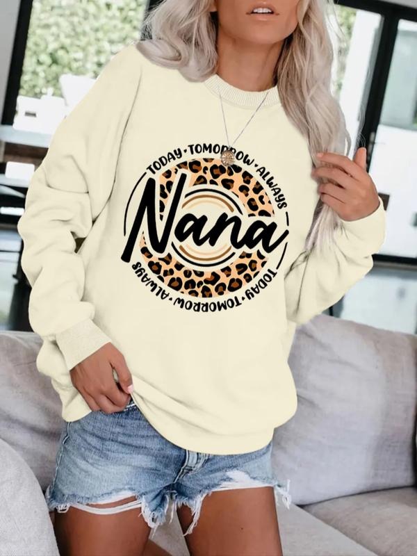 Women's Casual Printed Nana Letter Sweatshirt, Soft Long Sleeve Round Neck Pullover, All-Season Comfortable Daily Wear...