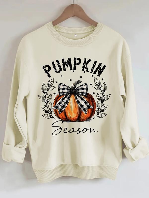 Women's Casual Pumpkin Bowknot Pumpkin Pattern Pullover Sweater, Soft Long Sleeve Round Neck Halloween Sweatshirt...
