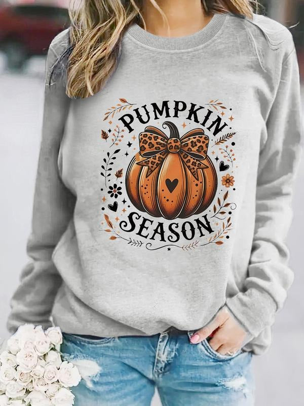 Women's Casual Pumpkin Graphic Pullover Sweater, Soft Long Sleeve Round Neck Sweatshirt, Comfortable Daily Wear T-Shirts,...