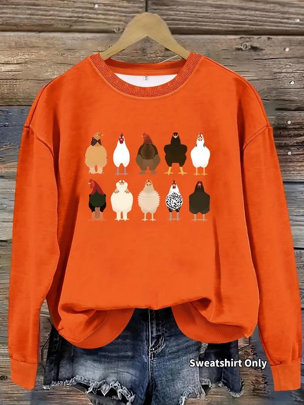 Women's Casual Rooster Print Pullover Sweater, Soft Long Sleeve Round Neck Thanksgiving Sweatshirt, All-Season Wear...