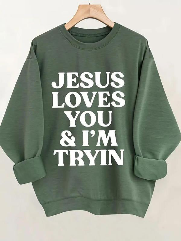 Women's Casual Round Neck Pullover Sweatshirt, Fun Letter Print Design, All Season Wearable, Perfect Gift Choice, Funny...