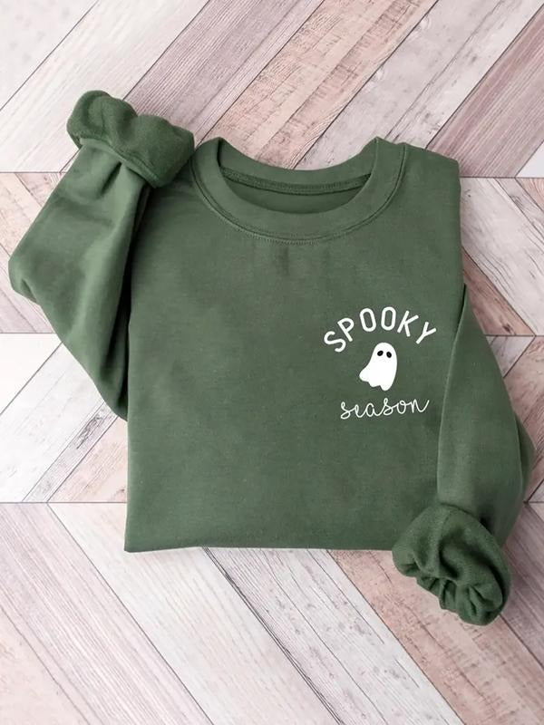 Women's Casual Round Neck Pullover Sweatshirt, Halloween Cartoon Print, All Seasons Wear, Perfect Gift Choice, Fitted...