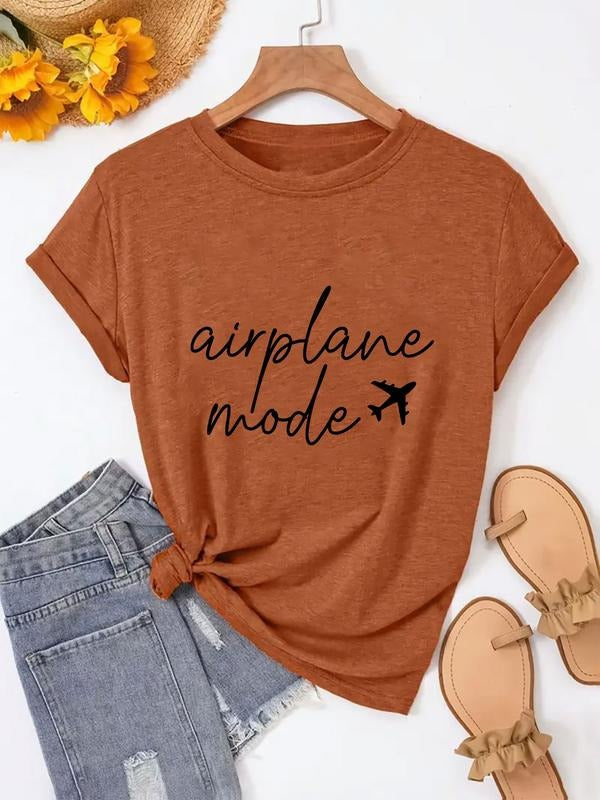 Women's Casual Round Neck Short Sleeve Top, Loose Fit Letter Print Shirt, Spring & Fall Layering Essential Hoodie, Sweatshirt